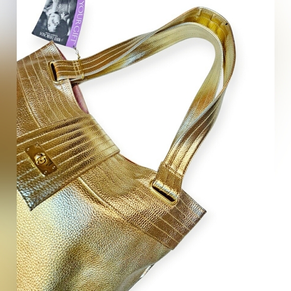 🆕️Elizabeth Taylor Large Purse Metallic Gold Pebbled Leather Shoulder Bag Glam - Picture 3 of 9